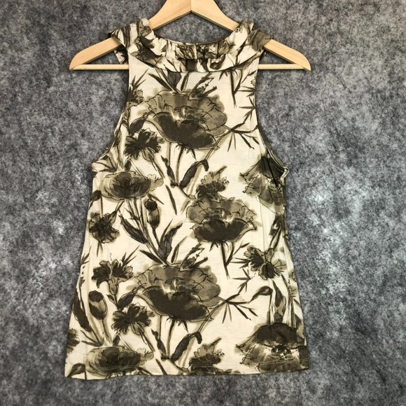 Banana Republic Top Size S Womens Watercolor Floral Ruffled Neckline Sleeveless - Picture 7 of 8